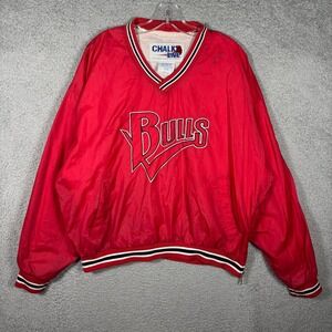 Vintage Chalk Line Chicago Bulls Mens XL Red Nylon V-Neck Windbreaker Pullover